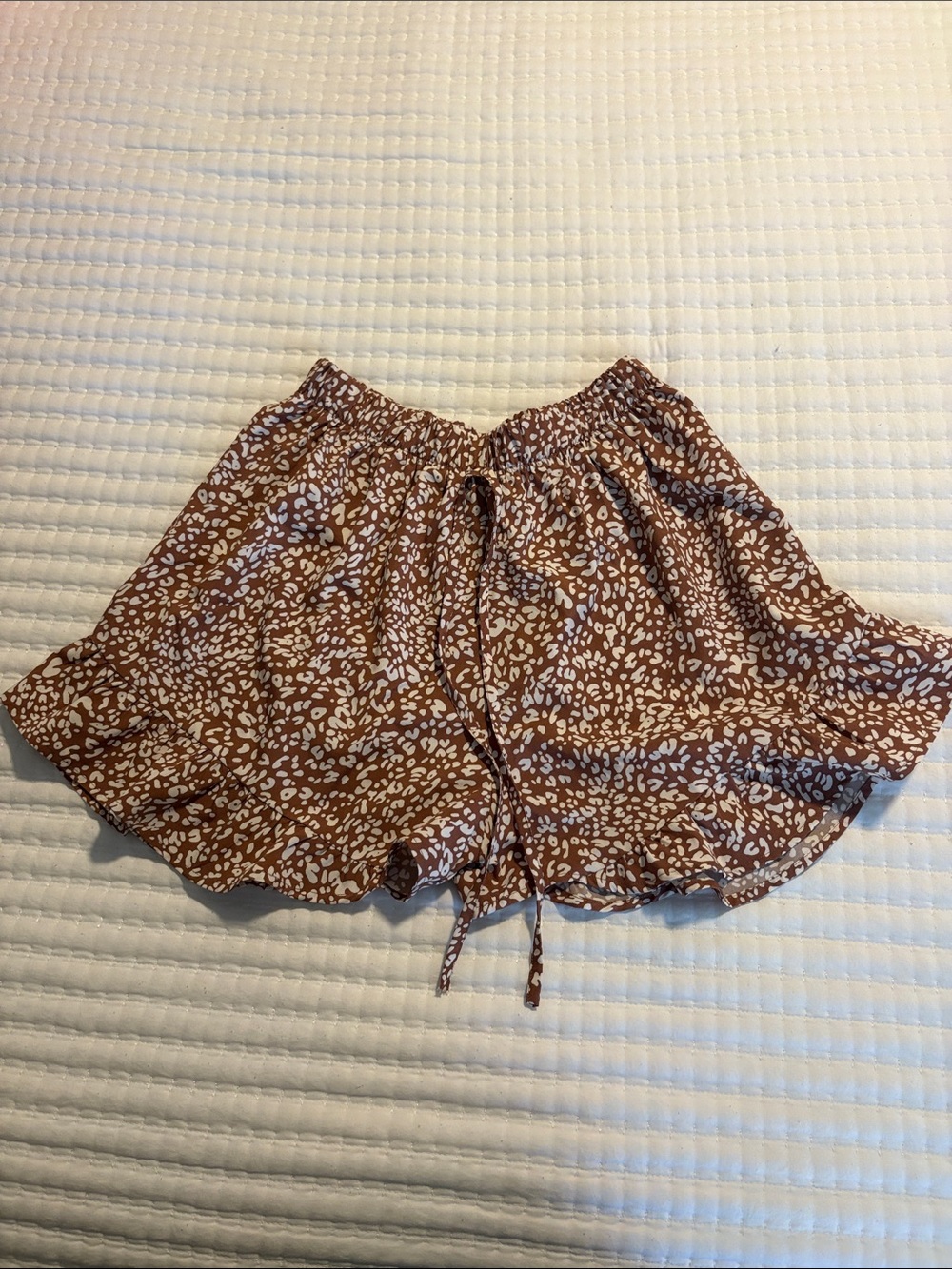 Brown Animal Print Ruffle Hem Shorts